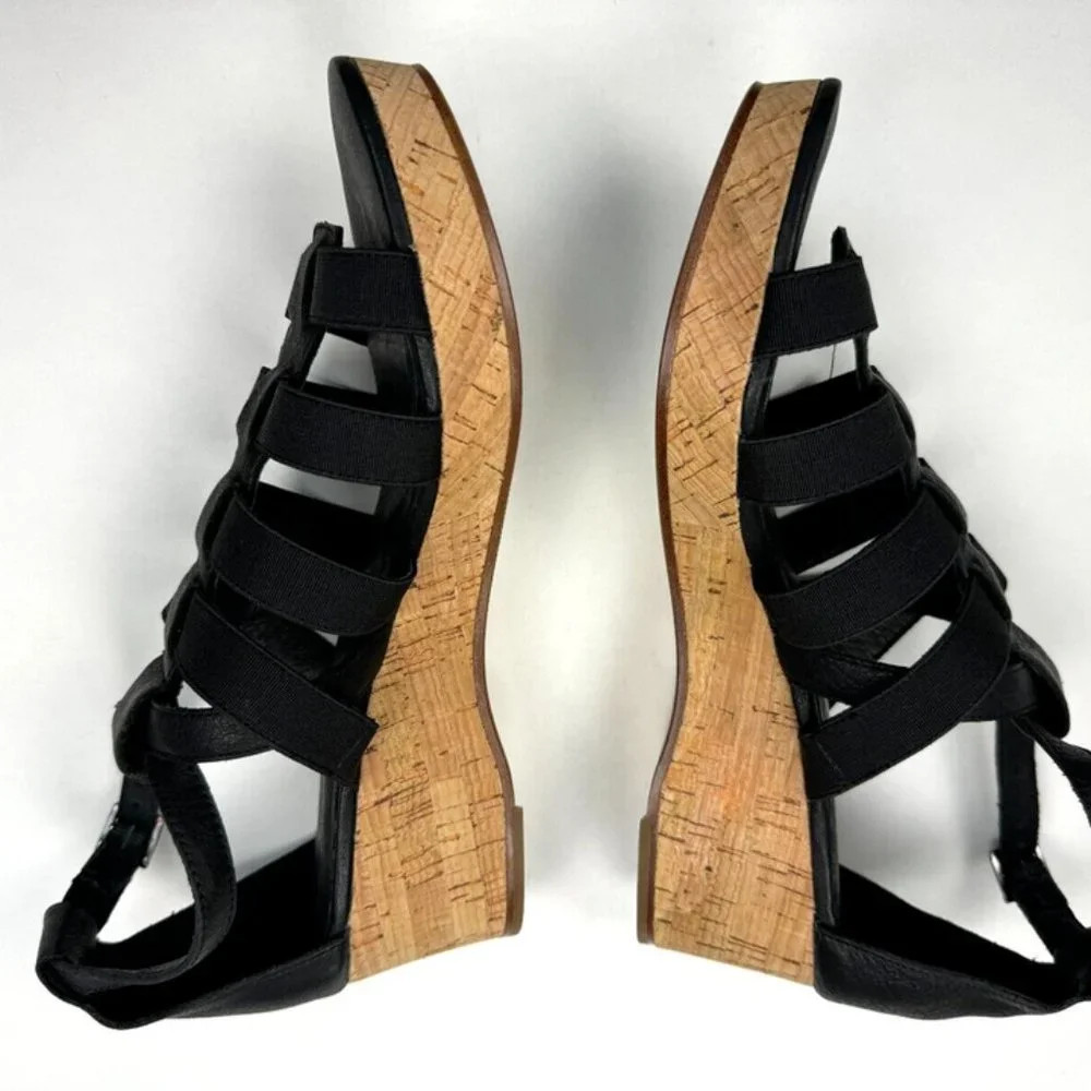 Eileen Fisher Leather Gladiator Wedge Sandals Women 9 NWOB Fisherman Platform‎